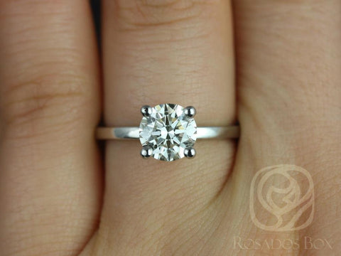 Ella 7mm 14kt White Gold Round Moissanite Tulip Solitaire Engagement Ring - Rosados Box