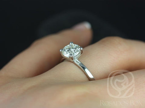 Ella 7mm 14kt White Gold Round Moissanite Tulip Solitaire Engagement Ring - Rosados Box