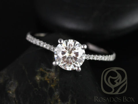 1ct Eloise 6.5mm 14kt White Gold Round Forever One Moissanite and Diamonds Cathedral Engagement Ring - Rosados Box