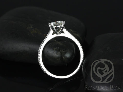 1ct Eloise 6.5mm 14kt ROSE Gold Moissanite Diamonds Dainty Minimalist Cathedral Round Solitaire Engagement Ring - Rosados Box