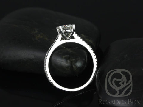 1ct Ready to Ship Eloise 6.5mm 14kt ROSE Gold Forever One Moissanite Diamonds Dainty Cathedral Round Solitaire Engagement Ring