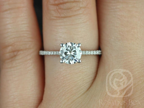 1ct Eloise 6.5mm 14kt White Gold Round Forever One Moissanite and Diamonds Cathedral Engagement Ring - Rosados Box