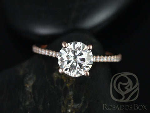 1.50ct Eloise 7.5mm 14kt Gold Moissanite Diamonds Cathedral Round Solitaire Accents Ring - Rosados Box