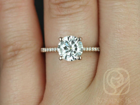 1.50ct Eloise 7.5mm 14kt Gold Moissanite Diamonds Cathedral Round Solitaire Accents Ring - Rosados Box