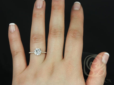 1.50ct Eloise 7.5mm 14kt Gold Moissanite Diamonds Cathedral Round Solitaire Accents Ring - Rosados Box