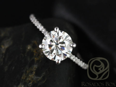 1.50ct Eloise 7.5mm 14kt White Gold Moissanite Diamond Dainty Round Solitaire Ring - Rosados Box