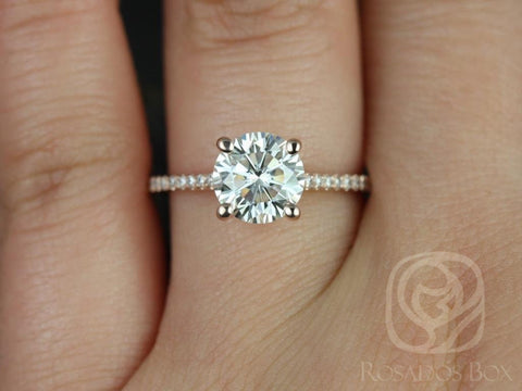 1.25ct Eloise 7mm 14kt Gold Moissanite Diamond Cathedral Round Solitaire Accent Ring - Rosados Box