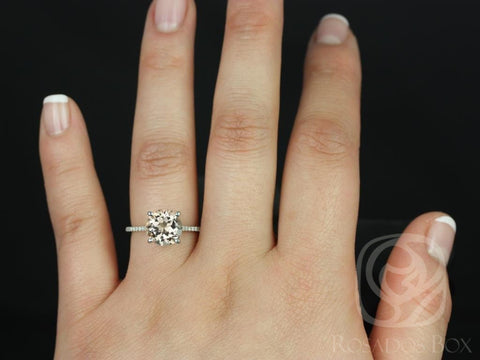 Ready to Ship Eloise 10mm 14kt White Gold Morganite Diamonds Round Solitaire Accent Ring - Rosados Box