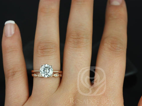 2ct Skinny Flora 8mm & Ember 14kt Rose Gold Moissanite Diamonds Twist Round Solitaire Bridal Set