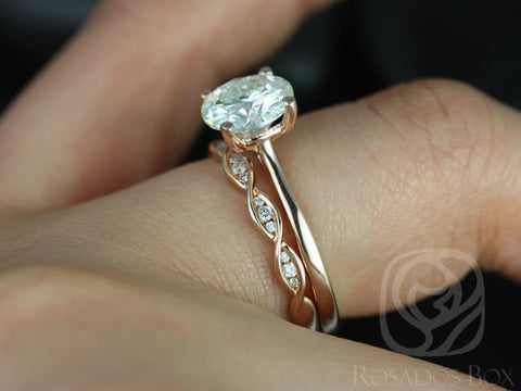 2ct Skinny Flora 8mm & Ember 14kt Rose Gold Moissanite Diamonds Twist Round Solitaire Bridal Set