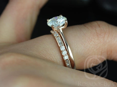 2ct Skinny Flora 8mm & Gabriella 14kt Moissanite Diamond Art Deco Round Solitaire Bridal Set,Round Engagement Ring Set,Wedding Ring Set