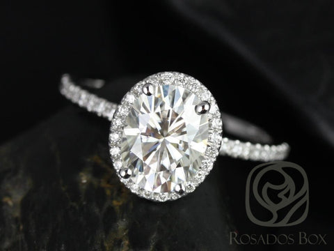 2ct Federella 9x7mm 14kt Moissanite Diamond Dainty Oval Halo Ring - Rosados Box