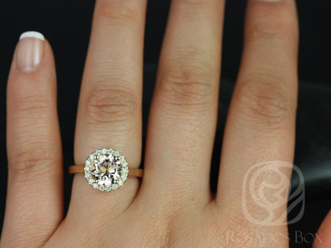 Rosados Box Ready to Ship Feema 8mm 14kt Yellow Gold Round Morganite and Diamonds Halo Engagement Ring - Rosados Box