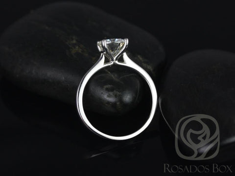 2ct Ready to Ship Skinny Flora 8mm 14kt WHITE Gold Moissanite Solitaire Round Ring - Rosados Box