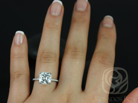 3.30ct Heidi 9mm 14kt White Gold Moissanite Diamond Basket Cushion Solitaire Ring - Rosados Box
