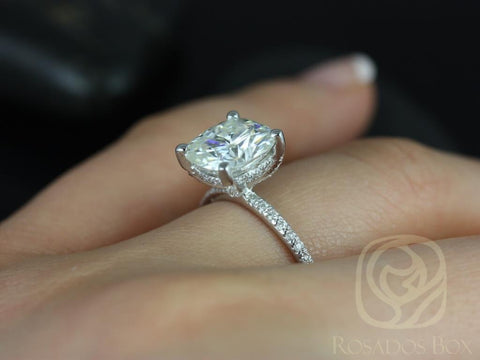 3.30ct Heidi 9mm 14kt White Gold Moissanite Diamond Basket Cushion Solitaire Ring - Rosados Box