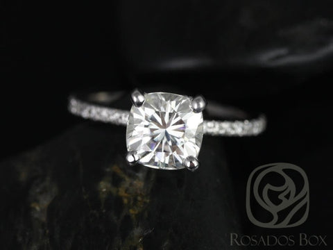 1.70ct Heidi 7mm 14kt Moissanite Diamond Basket Cushion Solitaire Ring - Rosados Box
