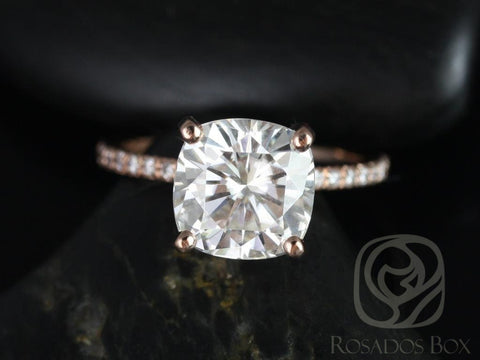 3.30ct Heidi 9mm 14kt Rose Gold Moissanite Diamond Dainty Pave Art Deco Engagement Ring - Rosados Box