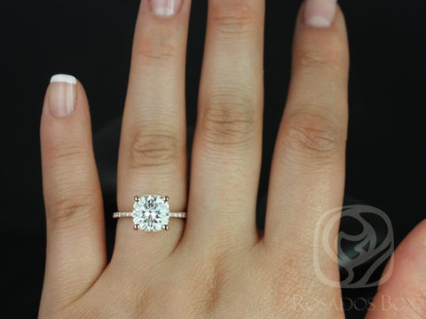 3.30ct Heidi 9mm 14kt Rose Gold Moissanite Diamond Dainty Pave Art Deco Engagement Ring - Rosados Box