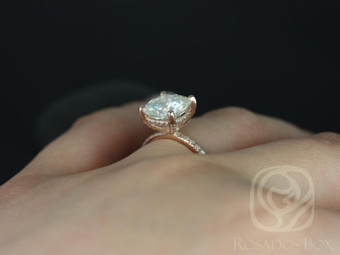 3.30ct Heidi 9mm 14kt Rose Gold Moissanite Diamond Dainty Pave Art Deco Engagement Ring - Rosados Box
