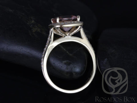 Ready to Ship Hollie 9mm 14kt WHITE Gold Cushion Morganite and Diamonds Halo Engagement Ring - Rosados Box