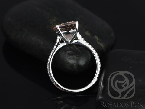 Ready to Ship Eloise 10mm 14kt YELLOW Gold Morganite Diamonds Dainty Minimalist Pave Cathedral Round Solitaire Engagement Ring - Rosados Box