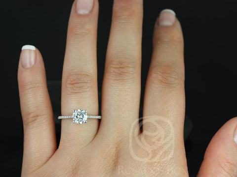 1ct Ready to Ship Eloise 6.5mm 14kt ROSE Gold Forever One Moissanite Diamonds Dainty Cathedral Round Solitaire Engagement Ring