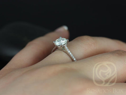1ct Eloise 6.5mm 14kt White Gold Round Forever One Moissanite and Diamonds Cathedral Engagement Ring - Rosados Box