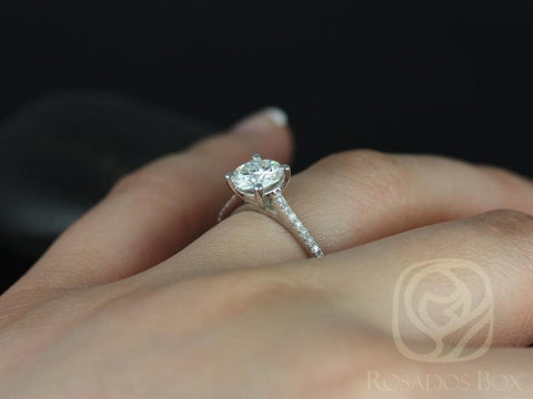 1ct Ready to Ship Eloise 6.5mm 14kt ROSE Gold Forever One Moissanite Diamonds Dainty Cathedral Round Solitaire Engagement Ring