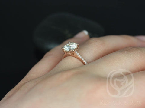 1.50ct Eloise 7.5mm 14kt Gold Moissanite Diamonds Cathedral Round Solitaire Accents Ring - Rosados Box