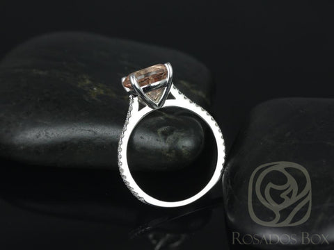 Ready to Ship Eloise 10mm 14kt White Gold Morganite Diamonds Round Solitaire Accent Ring - Rosados Box