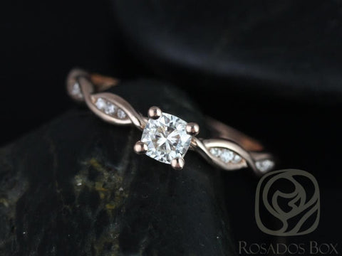 1/3ct Ember 4mm 14kt Moissanite Diamonds Infinity DNA Twist Cushion Solitaire Ring - Rosados Box