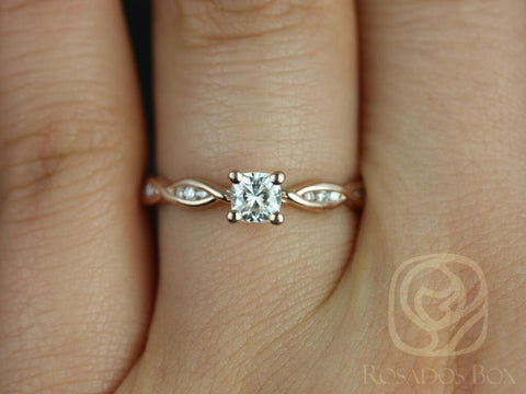 1/3ct Ember 4mm 14kt Moissanite Diamonds Infinity DNA Twist Cushion Solitaire Ring - Rosados Box