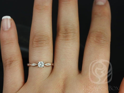 1/3ct Ember 4mm 14kt Moissanite Diamonds Infinity DNA Twist Cushion Solitaire Ring - Rosados Box