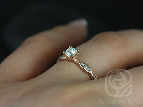 1/3ct Ember 4mm 14kt Moissanite Diamonds Infinity DNA Twist Cushion Solitaire Ring - Rosados Box