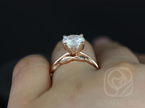 2ct Skinny Alberta 8mm & Ember 14kt Rose Gold Moissanite Diamond Dainty Round Solitaire Bridal Set - Rosados Box