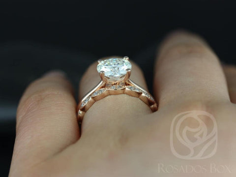 2ct Skinny Flora 8mm & Christie 14kt Gold Moissanite Diamonds Art Deco Round Solitaire Bridal Set - Rosados Box