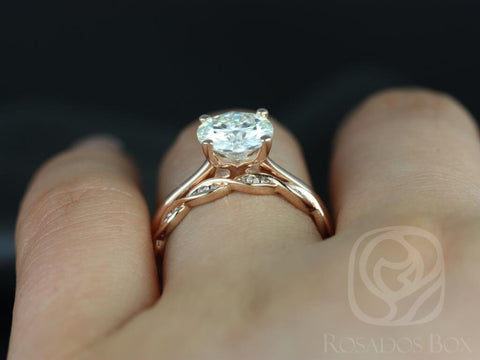 2ct Skinny Flora 8mm & Ember 14kt Rose Gold Moissanite Diamonds Twist Round Solitaire Bridal Set