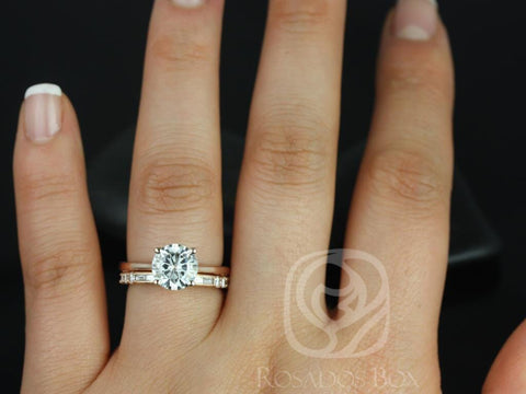 2ct Skinny Flora 8mm & Gabriella 14kt Moissanite Diamond Art Deco Round Solitaire Bridal Set,Round Engagement Ring Set,Wedding Ring Set