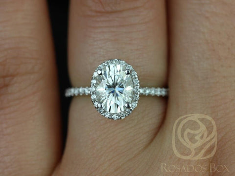 1.50ct Federella 8x6mm 14kt Gold Moissanite Diamond Halo Ring - Rosados Box