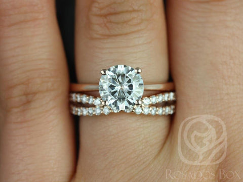 2ct Skinny Flora 8mm & Lima 14kt Rose Gold Moissanite Diamonds Infinity Dainty Round Solitaire Bridal Set