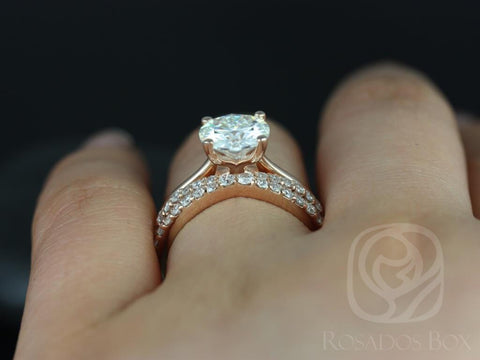2ct Skinny Flora 8mm & Lima 14kt Rose Gold Moissanite Diamonds Infinity Dainty Round Solitaire Bridal Set