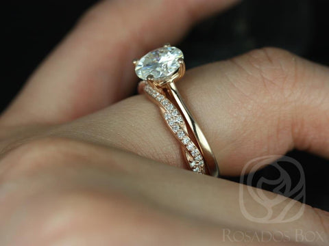 2ct Skinny Flora 8mm & Twyla 14kt Rose Gold Forever One Moissanite Diamonds Twist Pave Round Solitaire Bridal Set