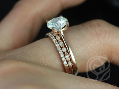 2ct Skinny Flora 8mm-Gwen-Swt Kubian 14kt Rose Gold Moissanite Diamonds Round Solitaire TRIO Bridal Set
