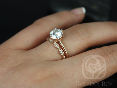 1.50ct Skinny Webster 7.50mm & Ember 14kt Moissanite Round Solitaire Bridal Set - Rosados Box