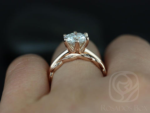 1.50ct Skinny Webster 7.50mm & Ember 14kt Moissanite Round Solitaire Bridal Set - Rosados Box