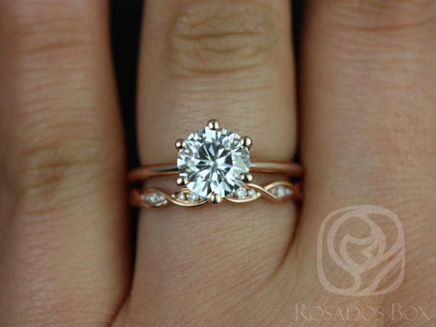 1.50ct Skinny Webster 7.50mm & Ember 14kt Moissanite Round Solitaire Bridal Set - Rosados Box