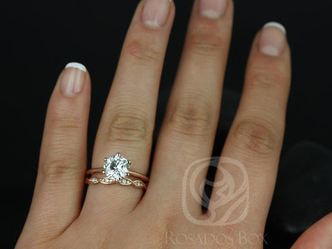 1.50ct Skinny Webster 7.50mm & Ember 14kt Moissanite Round Solitaire Bridal Set - Rosados Box