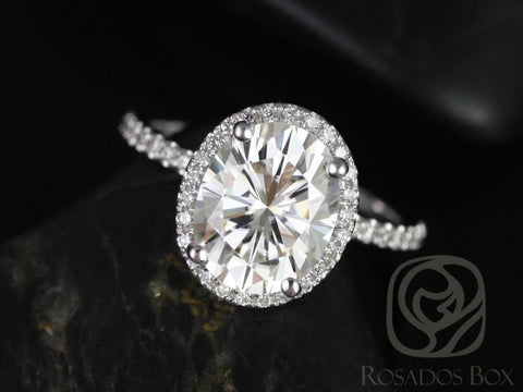 3ct Federella 10x8mm 14kt Moissanite Diamond Dainty Oval Halo Ring - Rosados Box