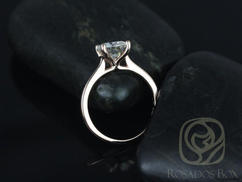 1.50ct Skinny Flora 7.5mm 14kt Rose Gold Moissanite Dainty Thin Cathedral Round Solitaire Engagement Ring